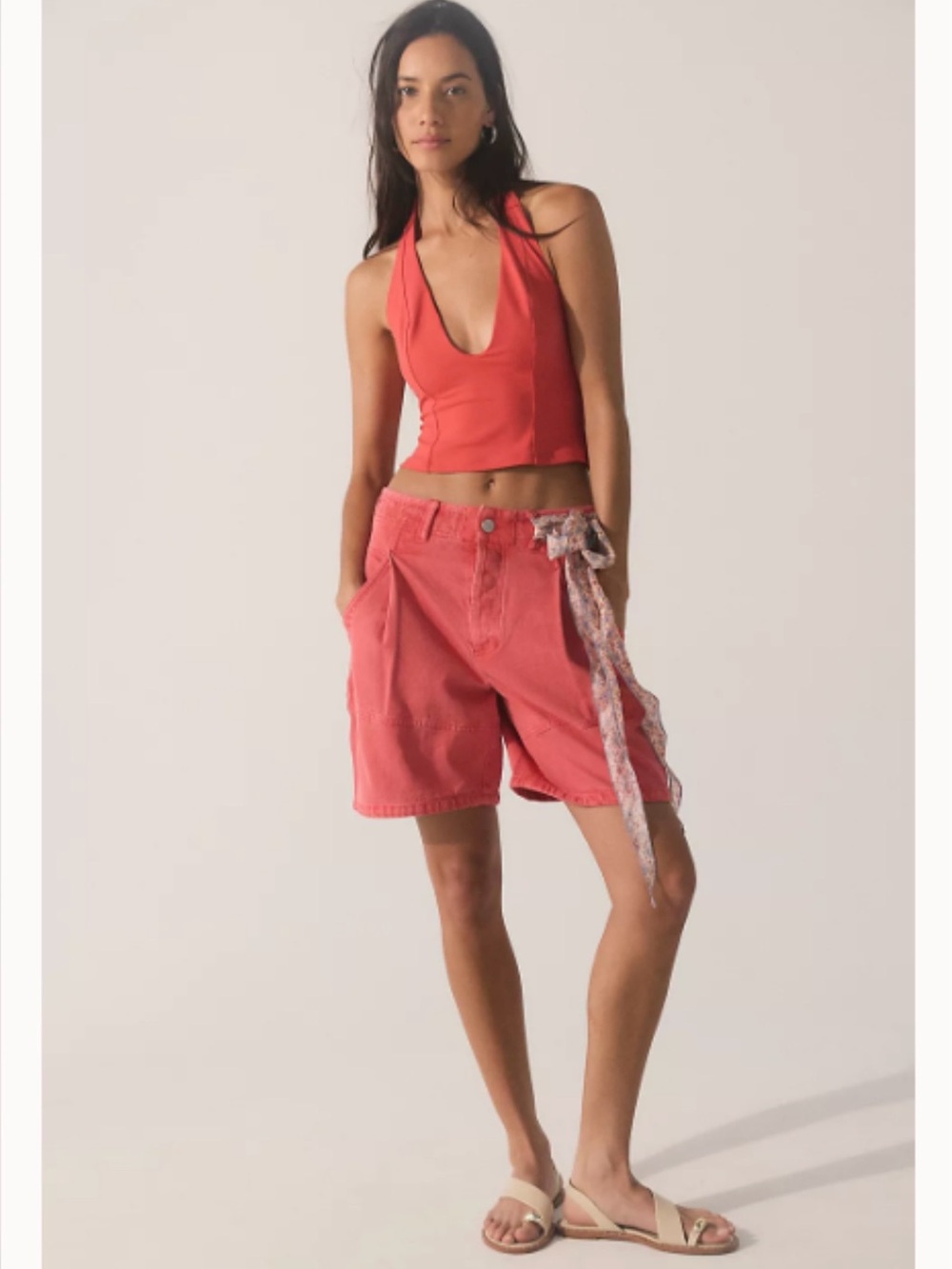 Free People Intimately Red Halter Crop Tank Top Size Medium NWT